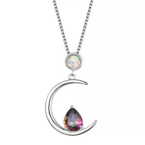New Mystic Topaz, Opalite Crescent Moon 925 Silver Necklace.